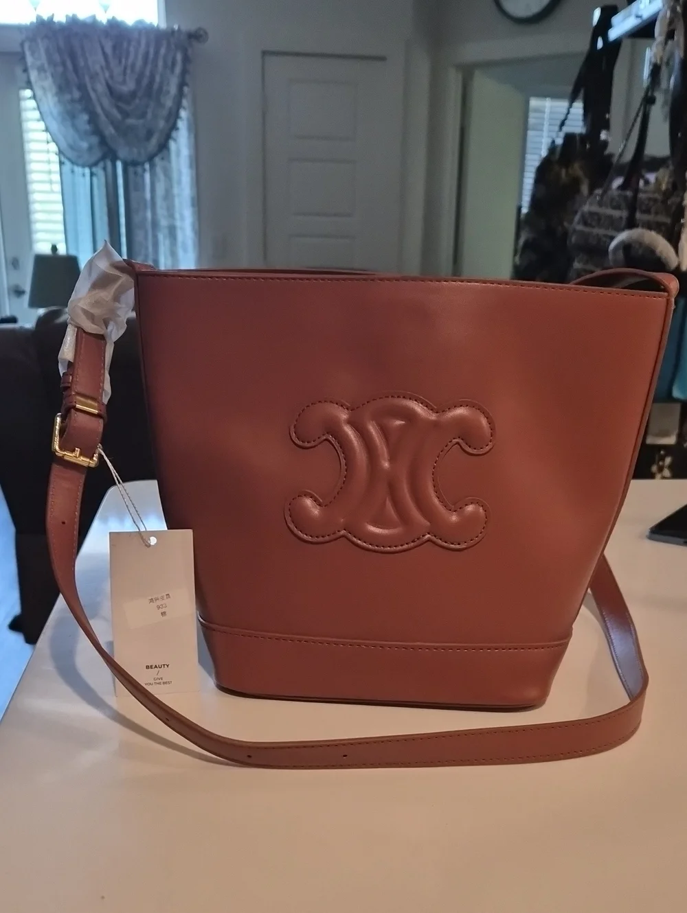 Brown Faux Leather Bucket Crossbody Bag - Unbranded